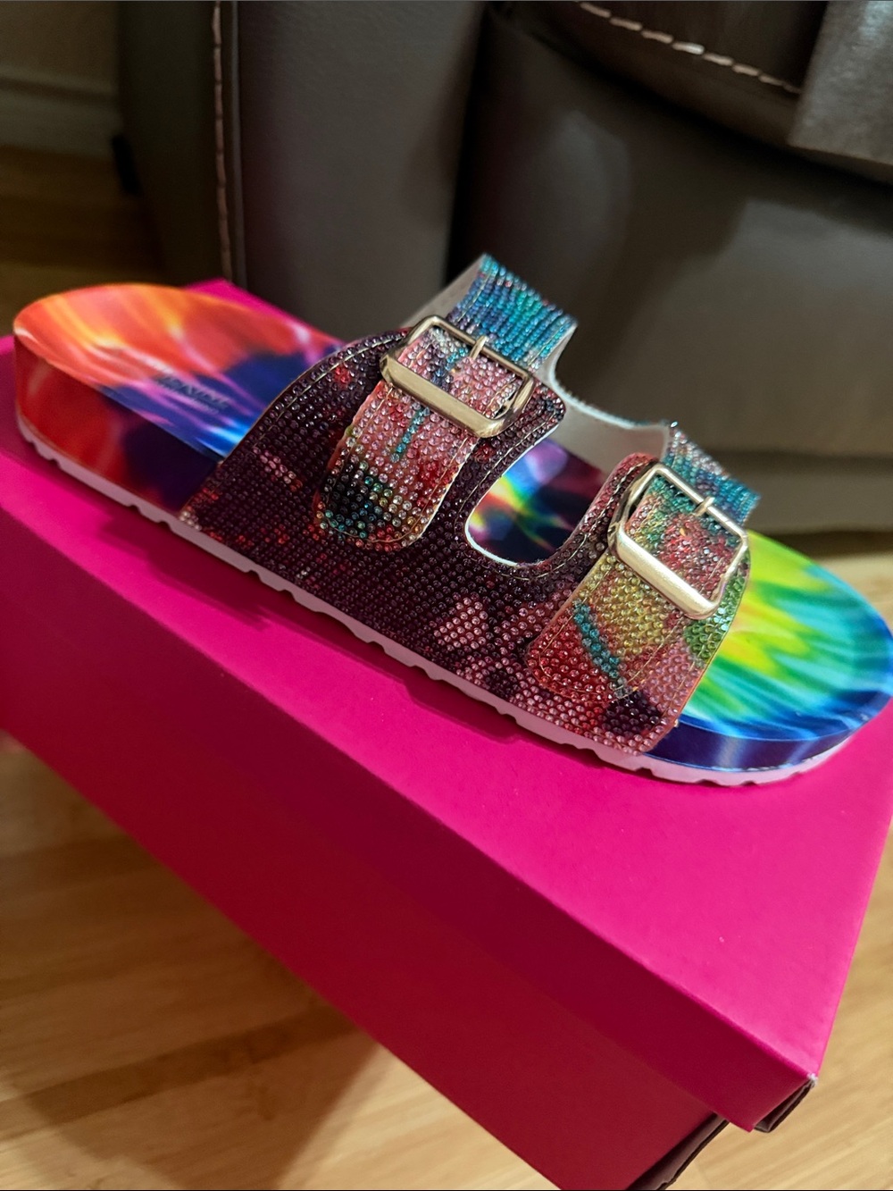 Catherines Girls' Tie-Dye Slide Sandal with Rhinestone Buckles